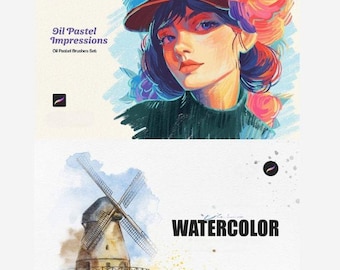 Realistic Watercolor Brushes for Procreate, Watercolor Brush Set, Painting Kit for Procreate iPad Brushes, Realistic Oil Pastel Brushes