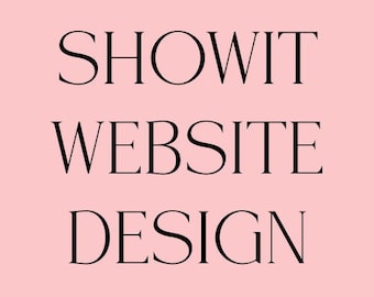 May include: Custom website design text in black on a pink background.