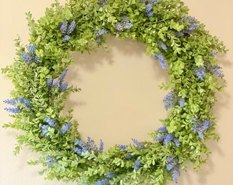 Mothers Day Gift-All Season Year Round Boxwood Wreath-Lavender Decor-Personalized Mothers Day-Bright Greenery-Versatile Wreath-Oversize Wall