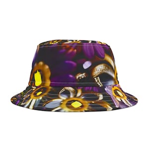 Chapéu Bucket com Estampa Floral e Joias, Acessório de Verão, Chapéu para Atividades ao Ar Livre, Roupa para Festivais, Presente para Ela, Chapéu de Sol Exclusivo