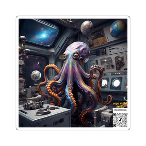 Pegatinas cuadradas coloridas de pulpo y astronauta: ideales para portátiles, botellas de agua, cuadernos, regalos y decoración submarina.
