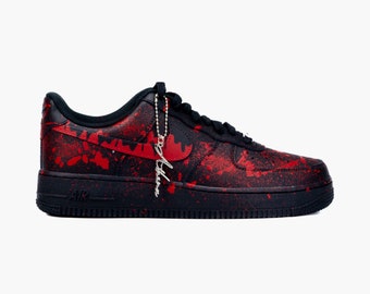 Sneaker personalizzata AIR Force 1 Nero Splash Rosso Sangue