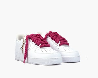 AIR Force 1 Custom Sneaker Thick Laces Rope Dark Pink