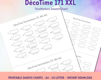 DecoTime 171 Twin Markers Swatch Chart | Printable Color Template for XXL Set | A4 & US Letter PDF | Alcohol Marker Color Card