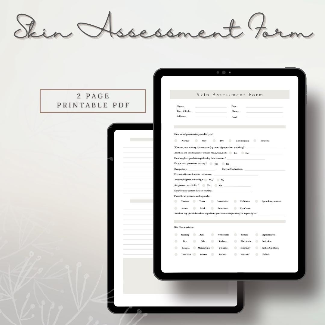Minimalist Skin Assessment Form| Simple | Printable |facials ...