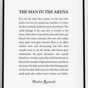 The Man in the Arena Printable Art, Theodore Roosevelt Inspirational ...