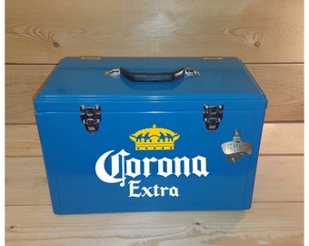 Corona Extra Getränke Kühler 25 Liter/6,6 Gal XL Blau und andere Farben Größe 49x27x30cm 19.3x10.6x12 Zoll Corona Extra Öffner + 2 Aufkleber