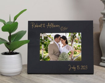 Personalized Wedding Picture Frame | Engraved Anniversary Picture Frame |  Wedding Photo Frame in White | Custom Engraved Wedding Frame