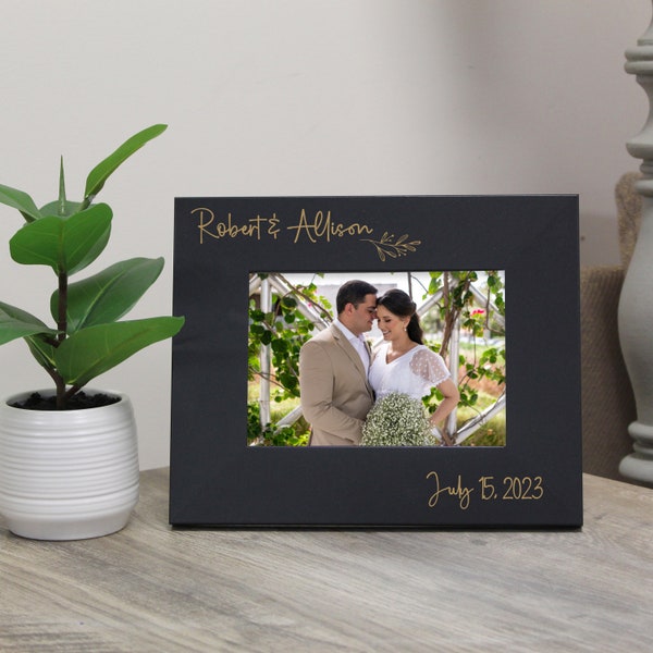 Personalized Wedding Picture Frame | Engraved Anniversary Picture Frame |  Wedding Photo Frame in White | Custom Engraved Wedding Frame