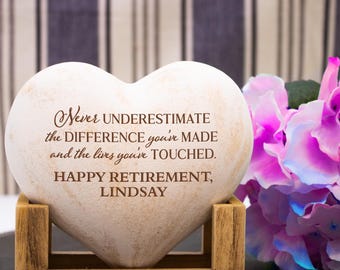 Personalized Retirement Gift Heart Plaque – Engraved Keepsake for Coworker or Teacher | Custom Women's Retirement Gift | Farewell Gift Idea
