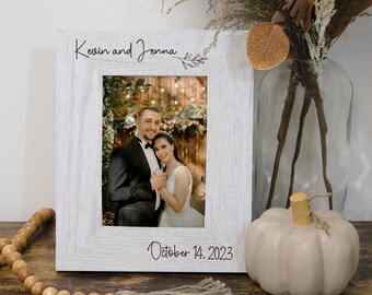 Personalized Wedding Picture Frame | Engraved Anniversary Picture Frame |  Wedding Photo Frame in White | Custom Engraved Wedding Frame