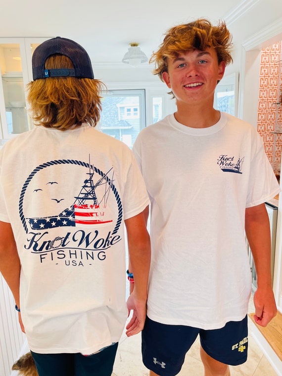 Knot Woke Fishing Patriotic Tee Shirt USA Sport Fishing American