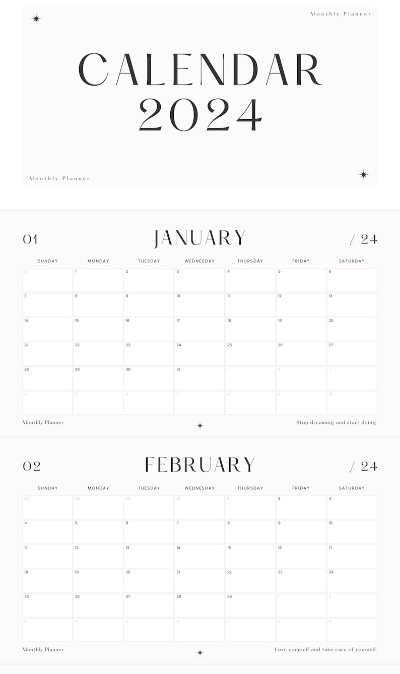 2025 Black & White Printable Calendar Etsy
