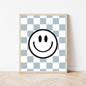 Checkerboard Smiley Face Print | Retro Smile | Boys Room Wall Print | Kids Wall Prints | Printable Art | DIGITAL DOWNLOAD