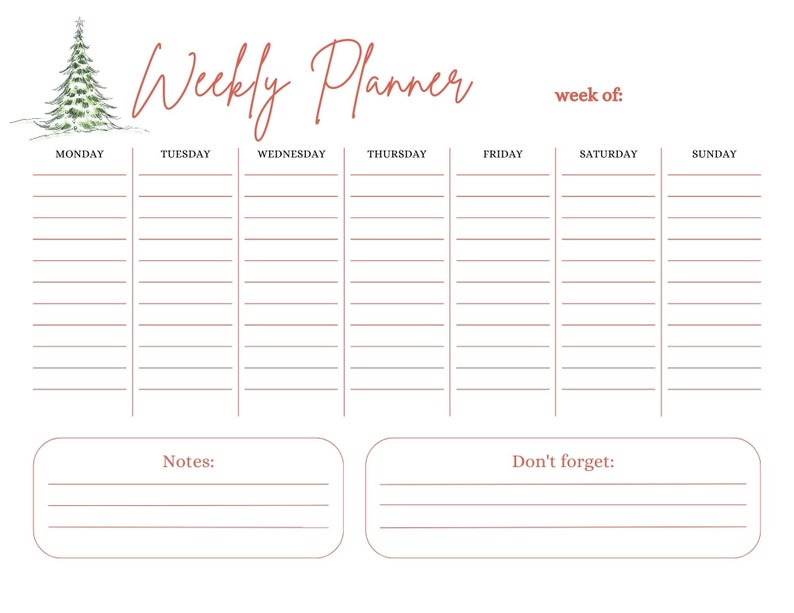 Weekly Planner Printable Christmas Theme Weekly Planner Etsy Weekly Planner Printable Christmas Theme Weekly Planner Etsy