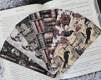 Dark Academia Gothic Bookmarks | Skulls, Raven & Roses | BookTok Gift for Readers | Spooky Bookish Accessory