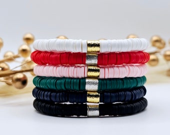 Handmade Clay Heishi Bead Bracelet: Gold/Silver Accents