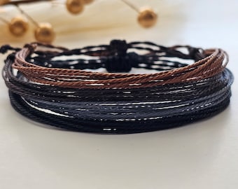 Handmade 8-Strand Wax Cord Bracelet: Customizable Friendship Jewelry