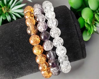 Crackle Glass Bead Bracelet: Handmade Stretch Elastic Jewelry