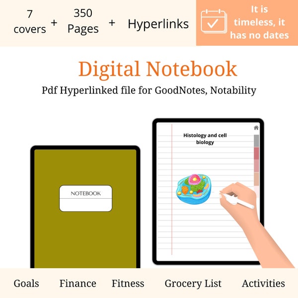 Cuaderno digital,  Cuaderno GoodNotes, Cuaderno de estudiante, Cuaderno ipad, Diario de Cuaderno,  Plantilla GoodNotes, Punteado, Cuadricula
