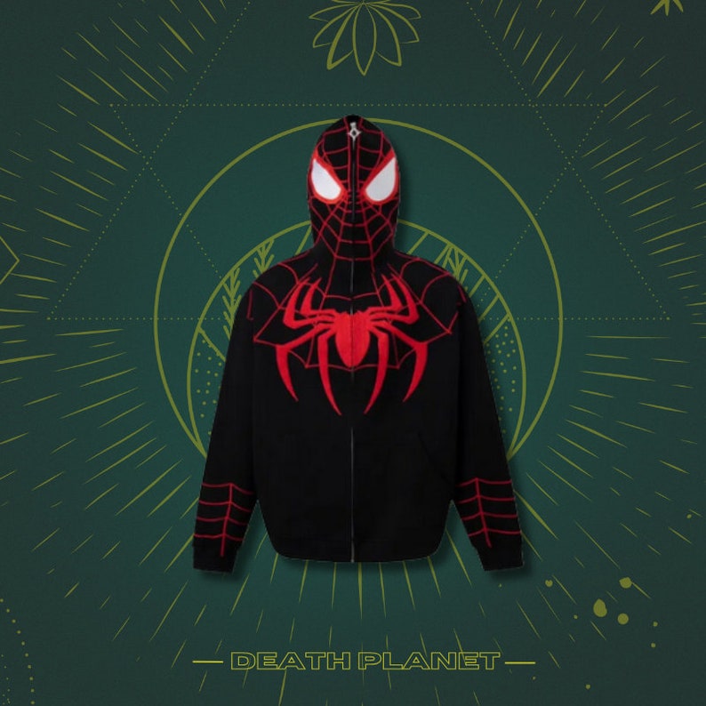 Sweat à capuche zippé imprimé araignée, Sweat à capuche imprimé toile