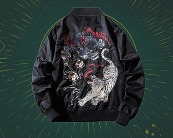 Japanese Dragon Tiger Jacket, Y2K Jacket, Japanase Streetwear, Y2K Clothing, Thick Bomber Jacket, Embroidery Jacket, Harajuku, Y2K Top