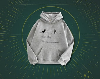 Dino Game Print Oversized Hoode, Drop Shoulder Hoodie, Loose Fit Belly Pocket Hoodie, Solid Color Hoodie, Funny Hoodie, Pullover Hoodie