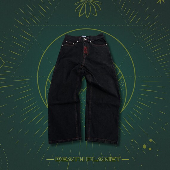 Baggy Y2K Skull Embroidered Jeans, Zip-up Jeans, Loose-fit Pants 