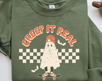 Creep It Real Sweatshirt, Retro Halloween Sweatshirt, Retro Ghost Shirt, Vintage Halloween Sweater, Women Halloween Shirt, Halloween Gift