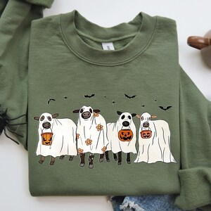 Halloween Ghost Sweatshirt, Ghost Cows Sweatshirt, Halloween Crewneck, Ghost Shirt, Cow Lover, Funny Halloween Cow Sweatshirt, Halloween Tee