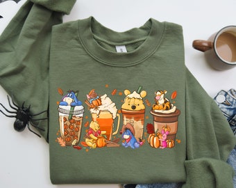 Winnie The Pooh Coffee Latte Shirt Sweatshirt, Vintage Fall Season Sweatshirt, Cute Halloween Costume, Cute Halloween Pumpkin Sweatshirt