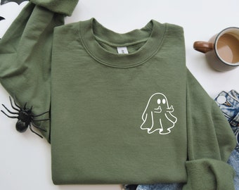 Ghost Middle Finger Sweatshirt, Halloween Crewneck, Halloween Ghost Hoodie, Spooky Season, Funny Ghost Shirt, Ghost Middle Finger,Cute Ghost