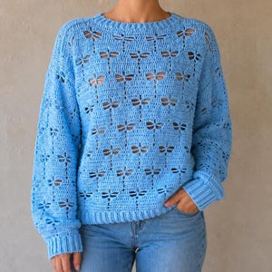 Dragonfly Crochet Sweater Pattern PDF | Beginner Friendly Crochet Top | Boho Pullover | XS-3XL Size Inclusive