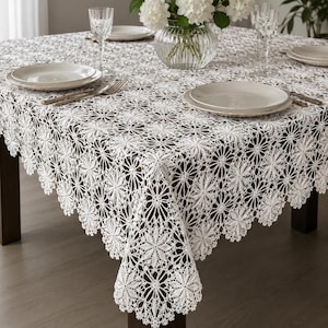 Vintage Lace Tablecloth Crochet Pattern | Lucky Star Medallion Heirloom | Rectangle 72x90