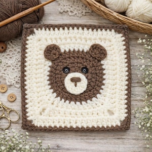 Schema all'uncinetto per quadrati della nonna con orsetto - Termini statunitensi adatti ai principianti (tutorial PDF)