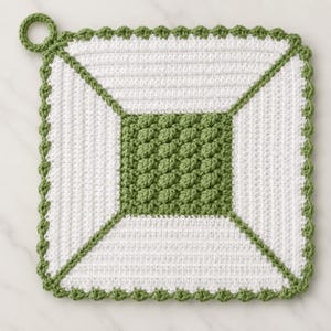 Vintage Crochet Potholder Pattern PDF, Emerald Alabaster Puff Stitch Hot Pad (PDF Download)