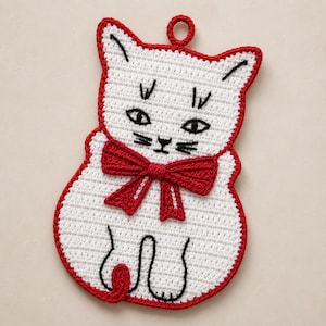 Vintage Cat Potholder Crochet Pattern, Mid Century Kitty Pot Holder PDF, Retro Kitchen Decor