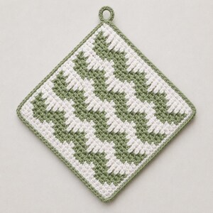 Retro Crochet Pot Holder Pattern, Modern Rick Rack Hot Pad, Mosaic Spike Stitch Potholder