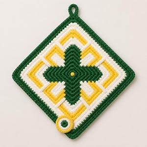 Vintage Southwestern Crochet Potholder Pattern, Mosaic Diamond Hot Pad PDF, Geometric Kitchen Decor