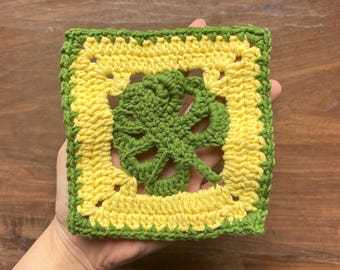 Patrón de crochet cuadrado de la abuela con hojas de monstera en PDF con videotutorial, RainbowYarnPatterns