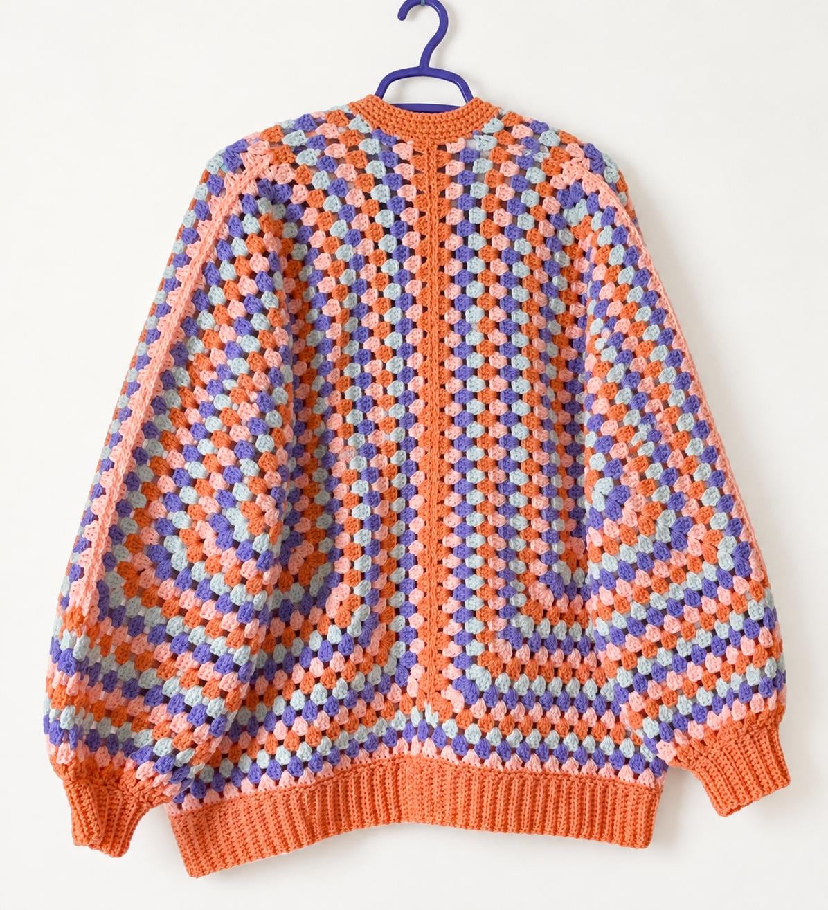 Chunky Granny Square Cardigan Crochet Pattern, Pastel Hexagon