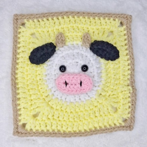 Cow Granny Square Crochet Pattern – Animal Crochet, PDF Pattern with Video & Step-by-Step Images, US Terms, Farm Animal Crochet Square