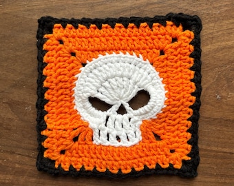Patrón de crochet cuadrado de la abuela con calavera, videotutorial (patrón PDF)