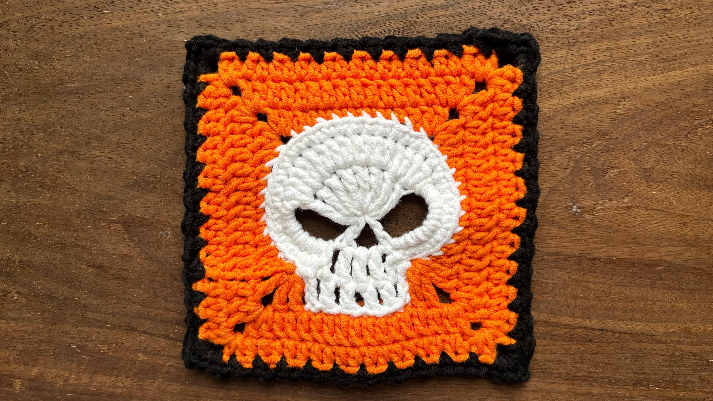 Skull Granny Square Crochet Pattern with Video Tutorial