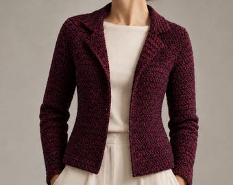 Patrón de crochet para chaqueta deportiva vintage - Blazer retro entallado en PDF - Cárdigan de mediados de siglo DIY