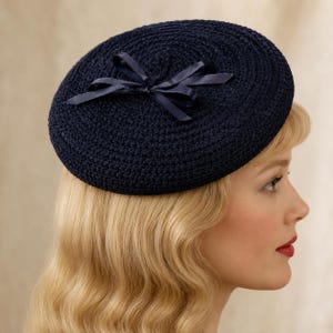 Vintage 1940s Crochet Beret Pattern PDF Ribbon Trimmed Pillbox Hat Retro Double Layered Skull Cap Classic Vintage Crochet Pattern PDF