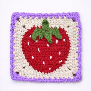 Strawberry Granny Square Crochet Pattern | US Terms, Video Tutorial (PDF Pattern)