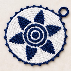 Padrão de crochê para porta-panelas em formato de estrela, descanso de panela texturizado, suporte redondo de algodão (download em PDF)