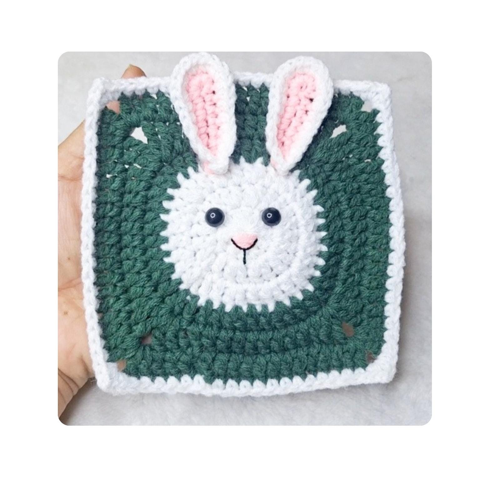 34 Crochet Rabbit Patterns with Baskets, Keychains, and Rattles 7 Rabbit Granny Square Crochet