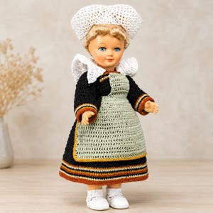Vintage Brittany Regional Doll Costume Crochet Pattern - Traditional French Breton Headdress and Dress